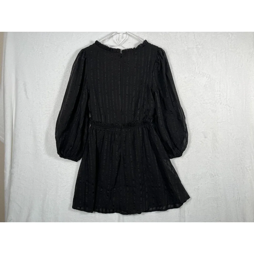 Lulus Black Long Sleeve Mini Dress Ruffle Empire Cocktail Small Date Nite NWT - Picture 7 of 10